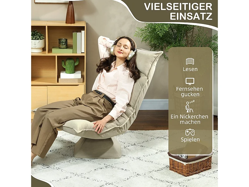 Fauteuil pivotant à 360° avec dossier réglable 5 positions, polyester, beige, pliable (70x62x95cm)