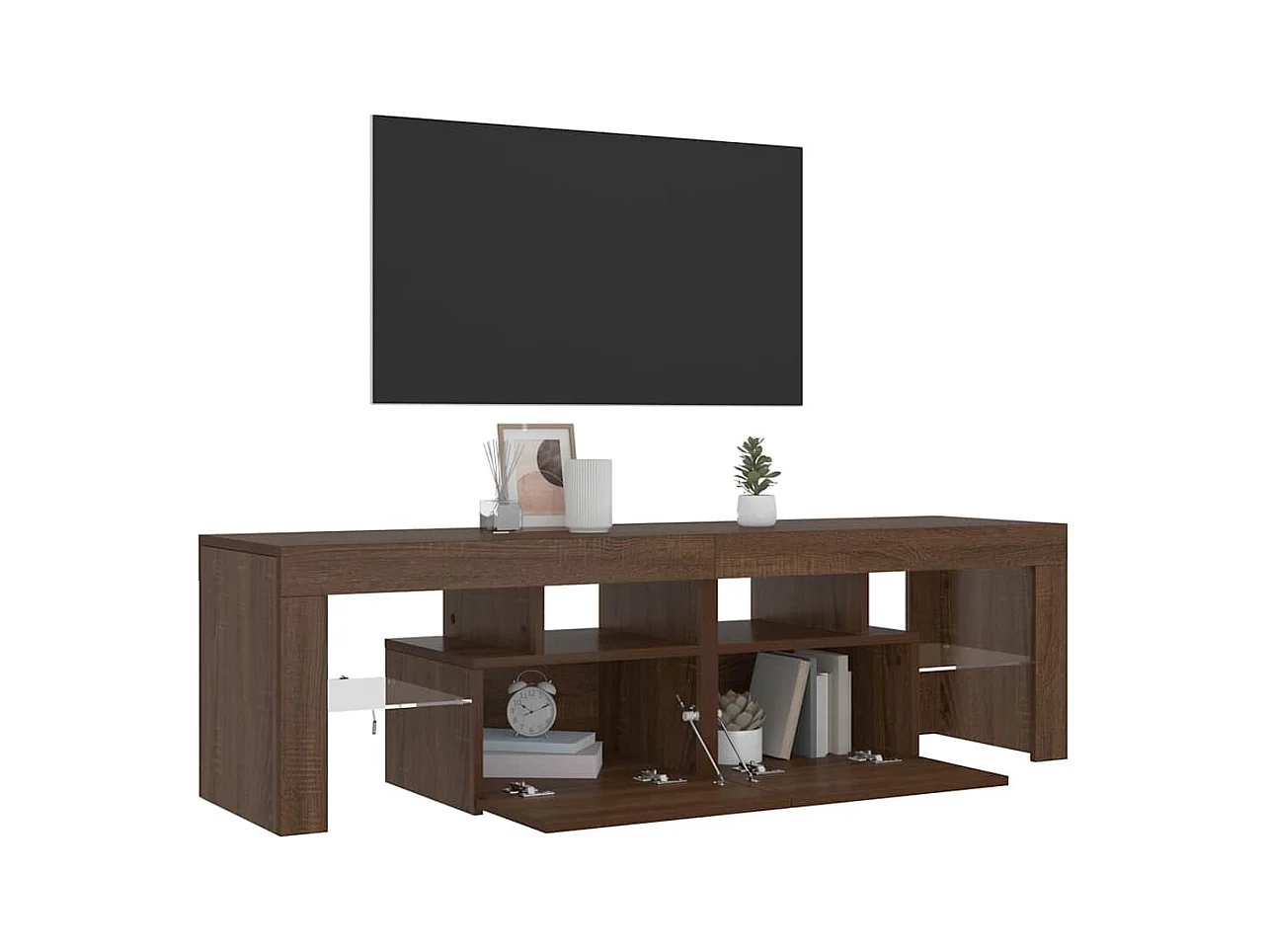 Meuble TV avec lumières LED Chêne marron 140x36,5x40 cm