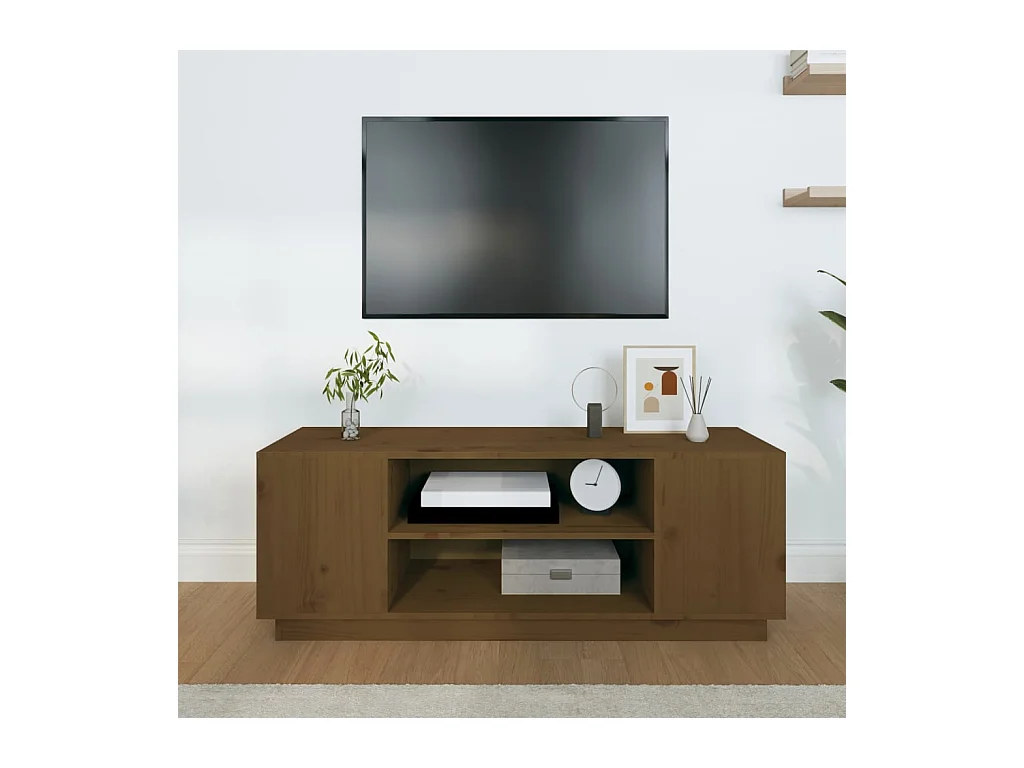 Meuble TV Marron miel 110x35x40,5 cm Bois de pin massif