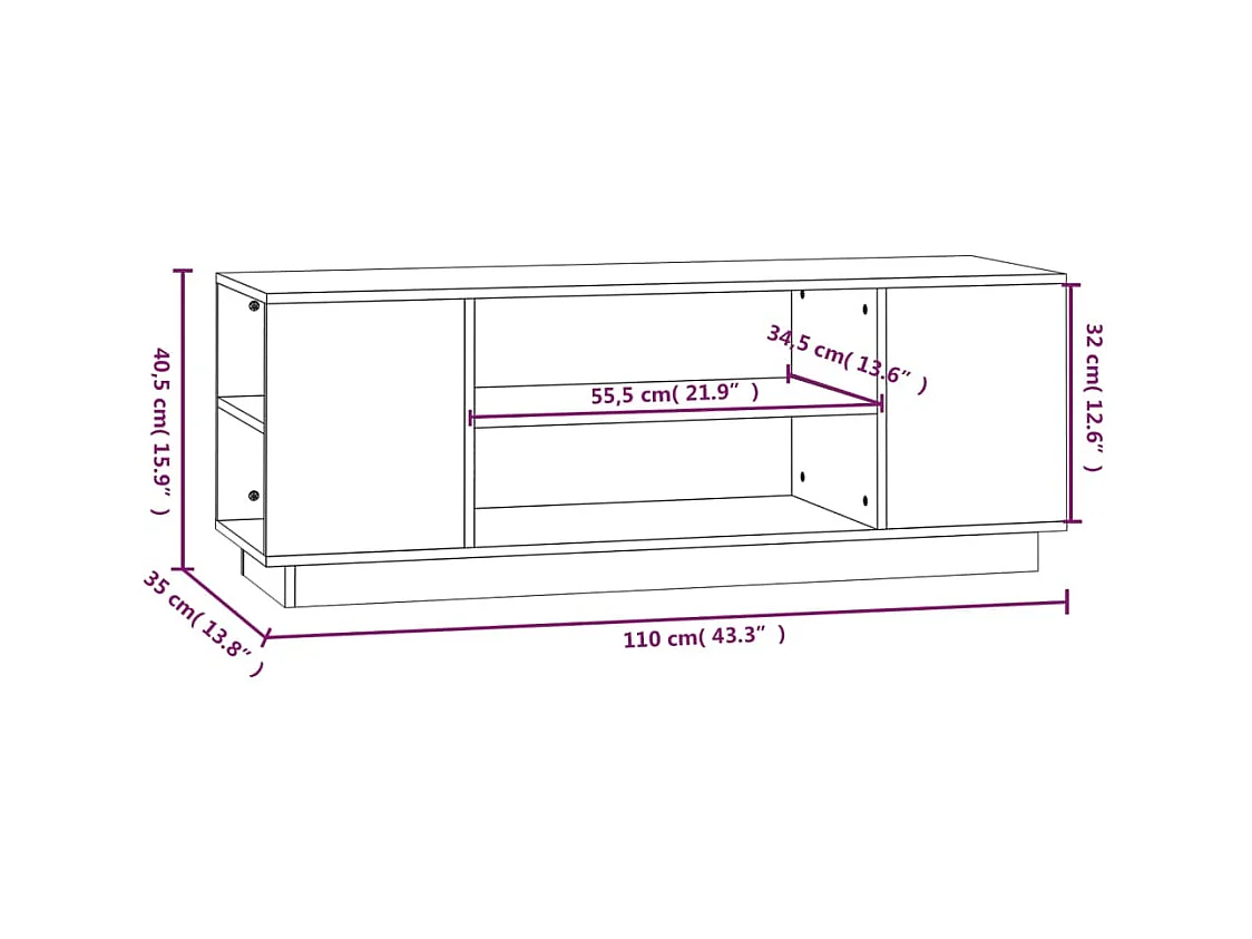Meuble TV Marron miel 110x35x40,5 cm Bois de pin massif