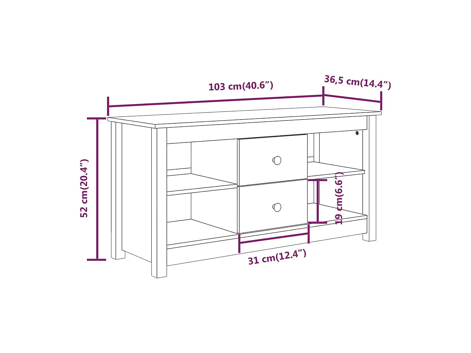 Mobile TV nero 103x36,5x52 cm Legno massello di pino
