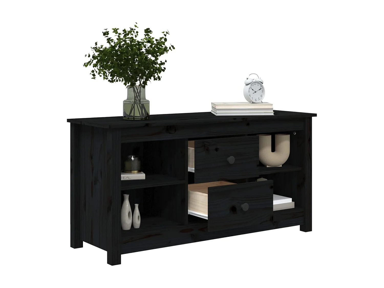 Mobile TV nero 103x36,5x52 cm Legno massello di pino