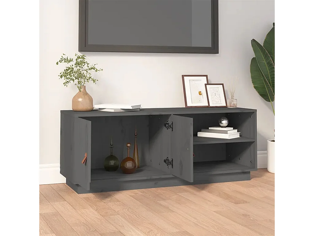 Mobile TV grigio 105x34x40 cm Legno massello di pino