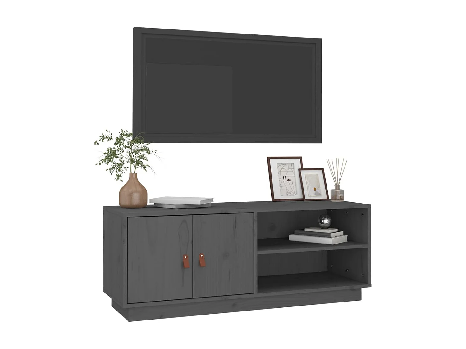 Mobile TV grigio 105x34x40 cm Legno massello di pino