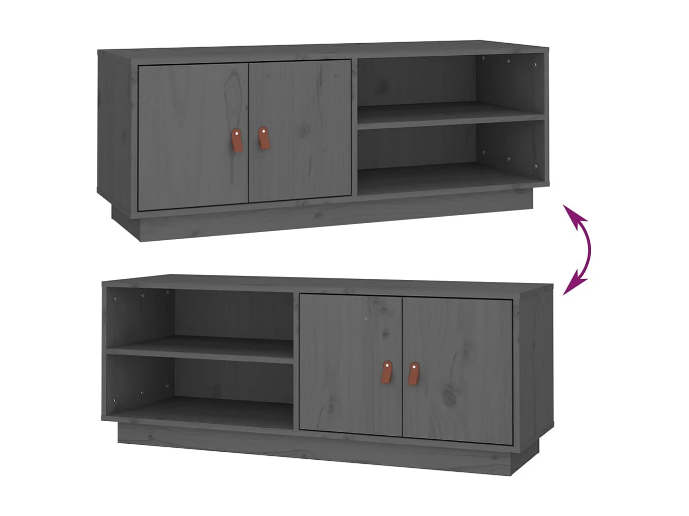 Mobile TV grigio 105x34x40 cm Legno massello di pino