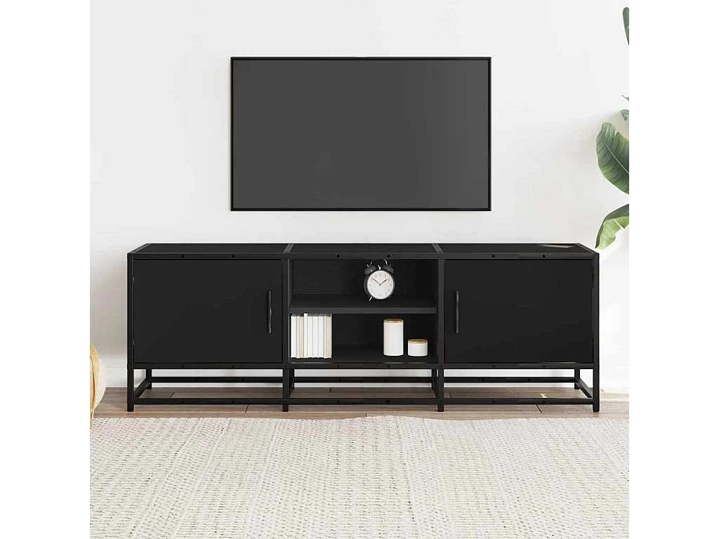 Meuble TV noir 120x35x41 cm bois d'ingénierie et métal