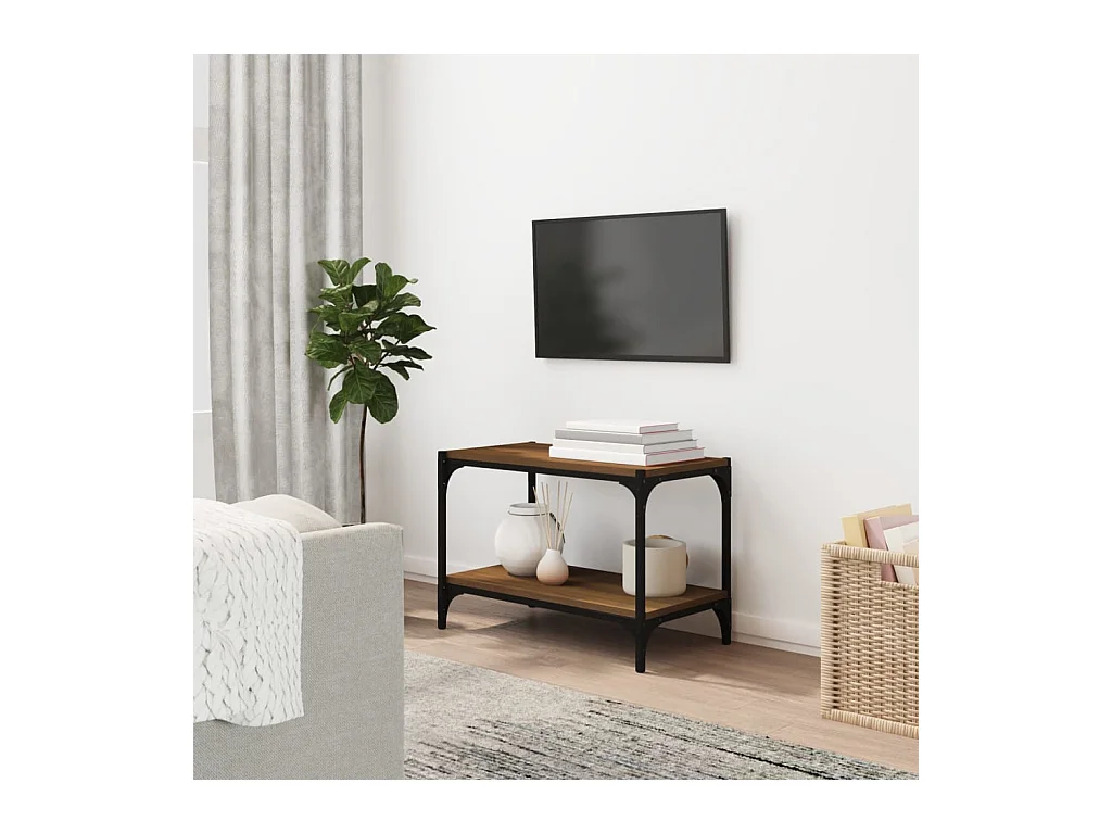 TV-meubel Bruin eiken 60x33x41 cm Bewerkt hout en staal