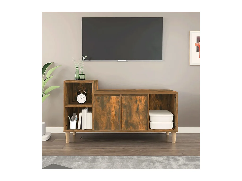 Meuble TV Chêne fumé 100x35x55 cm Bois d'ingénierie