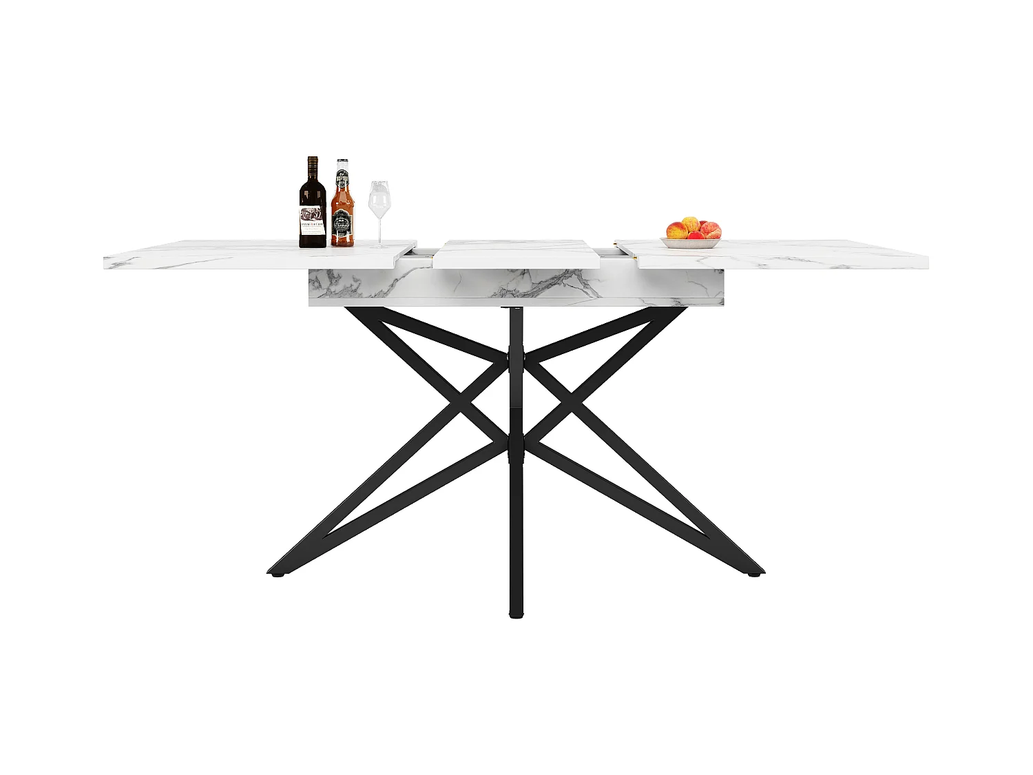 Tavolo da pranzo allungabile, design a stella, MDF e metallo, bianco (120x80x66,1cm)