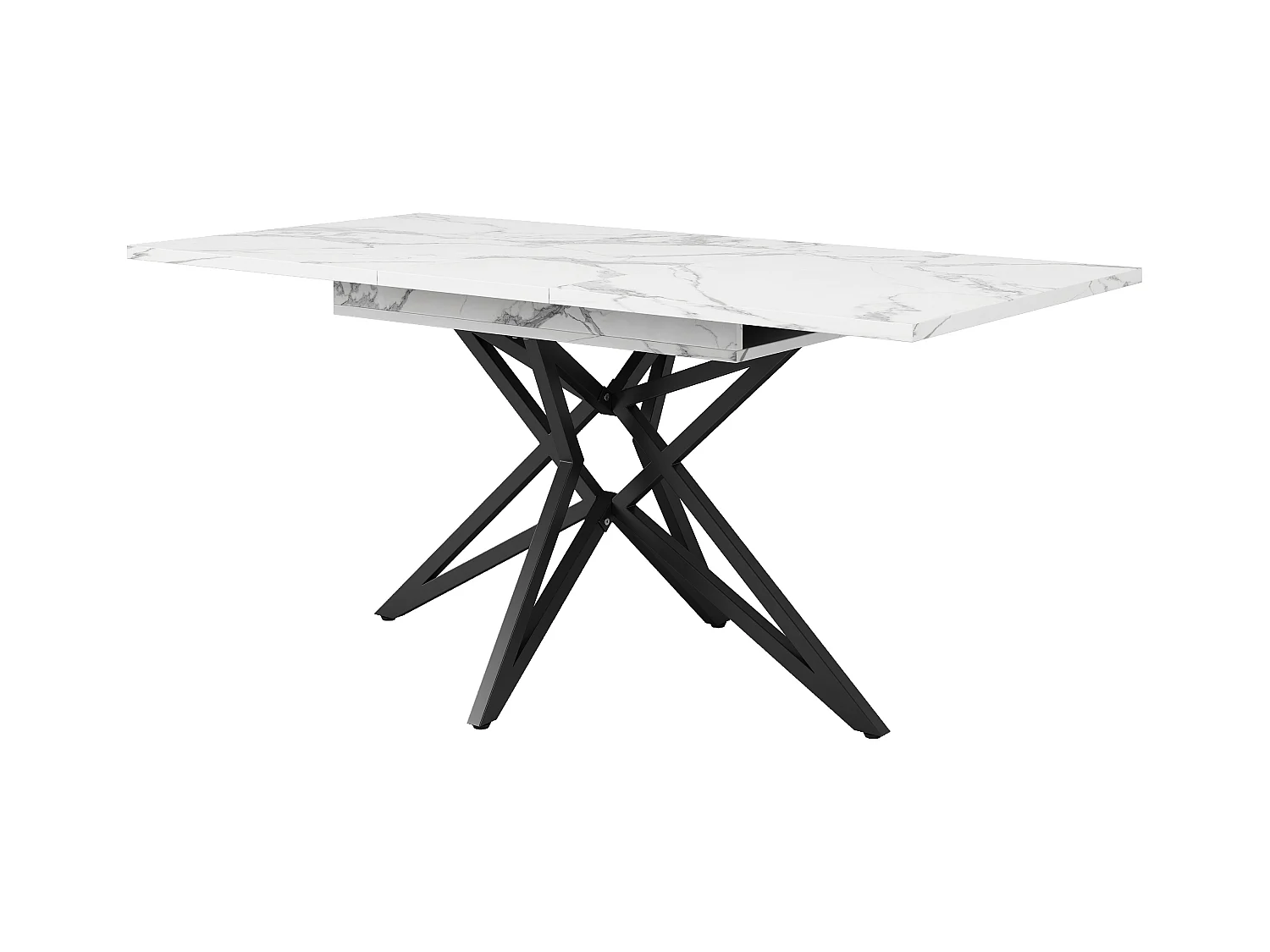 Table à manger extensible, design étoilé, MDF et métal, blanc (120x80x66.1cm)