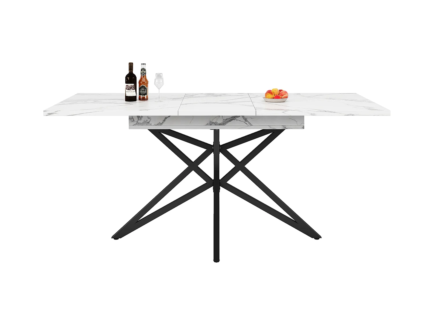 Table à manger extensible, design étoilé, MDF et métal, blanc (120x80x66.1cm)