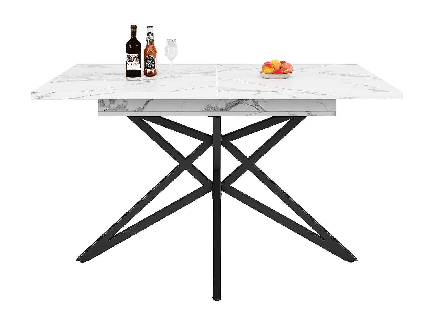 Table à manger extensible, design étoilé, MDF et métal, blanc (120x80x66.1cm)