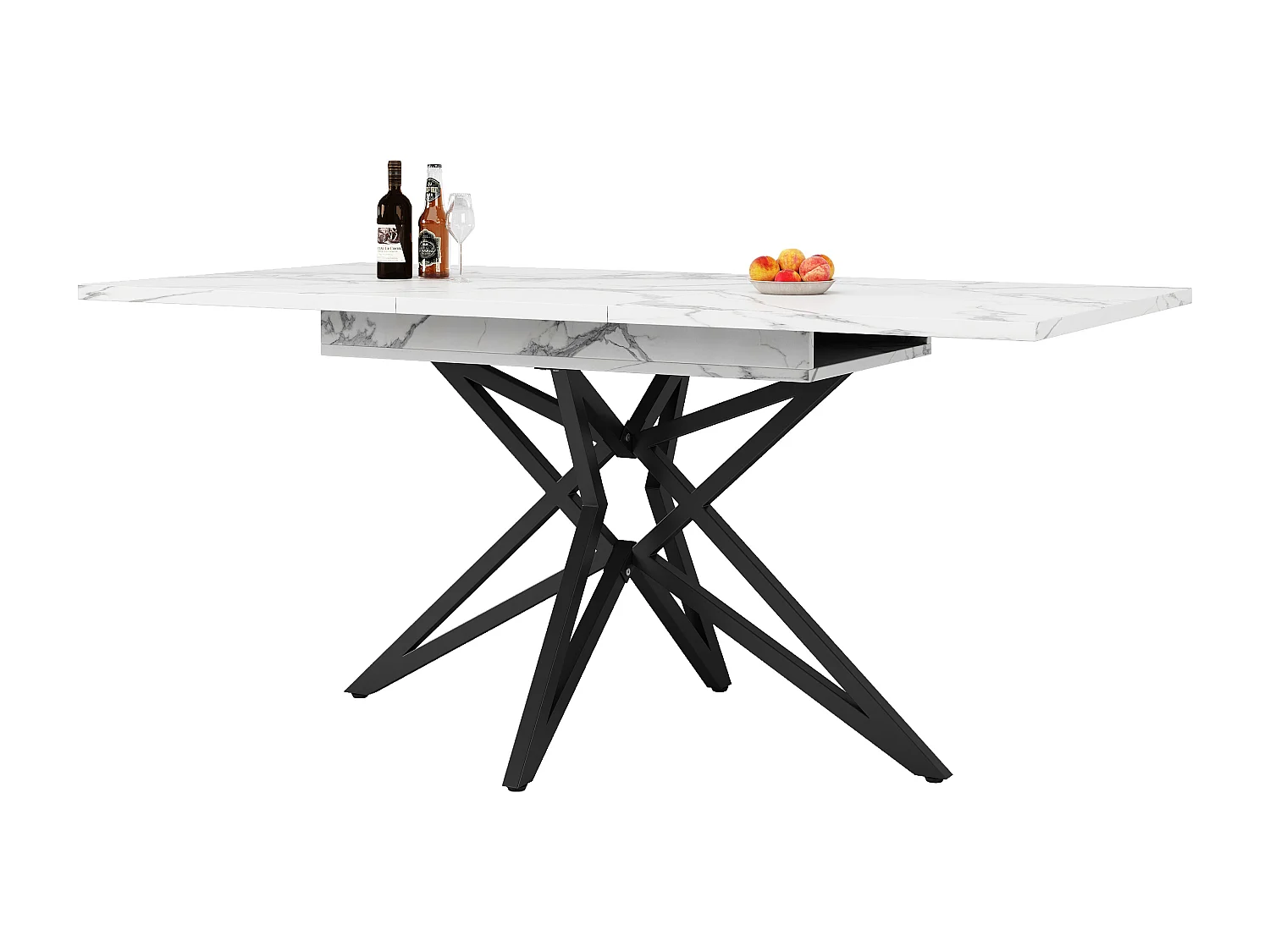 Table à manger extensible, design étoilé, MDF et métal, blanc (120x80x66.1cm)