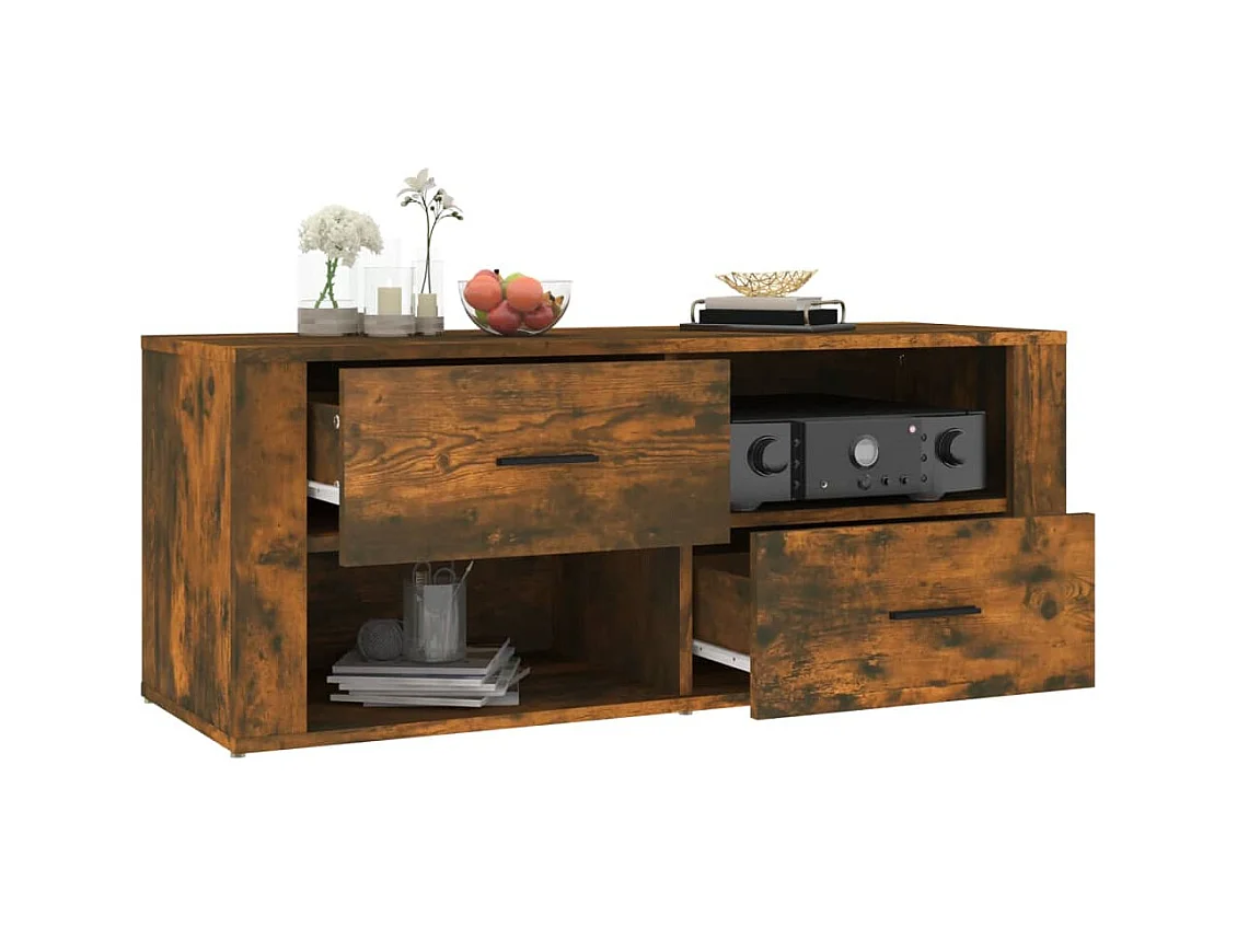Meuble TV Chêne fumé 100x35x40 cm Bois d'ingénierie
