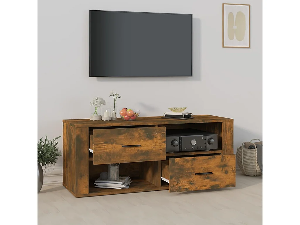 Gerookt eiken tv-meubel 100x35x40 cm bewerkt hout