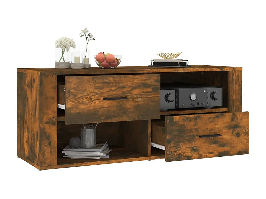 Gerookt eiken tv-meubel 100x35x40 cm bewerkt hout