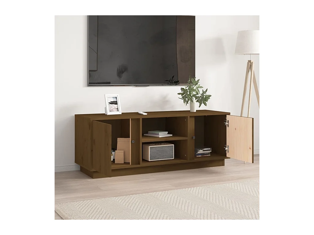 Meuble TV Marron miel 110x35x40,5 cm Bois de pin massif