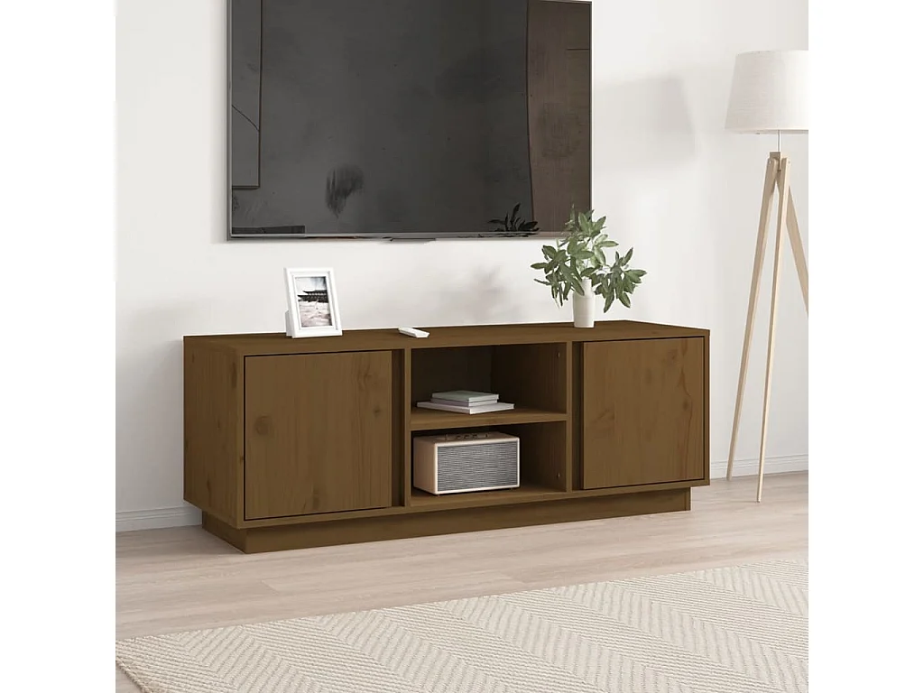Meuble TV Marron miel 110x35x40,5 cm Bois de pin massif