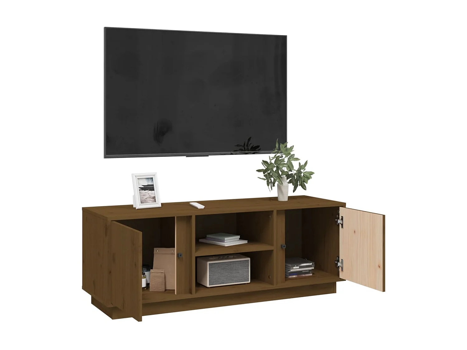 Meuble TV Marron miel 110x35x40,5 cm Bois de pin massif