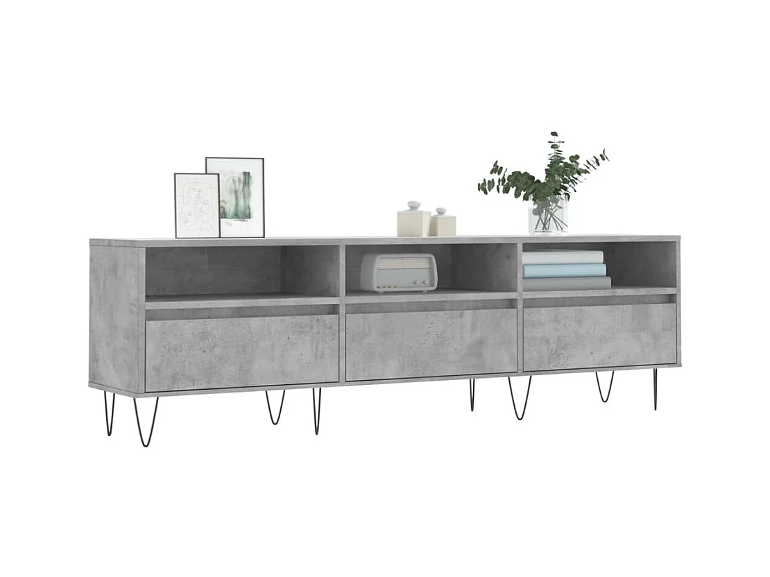 Meuble TV gris béton 150x30x44,5 cm bois d'ingénierie