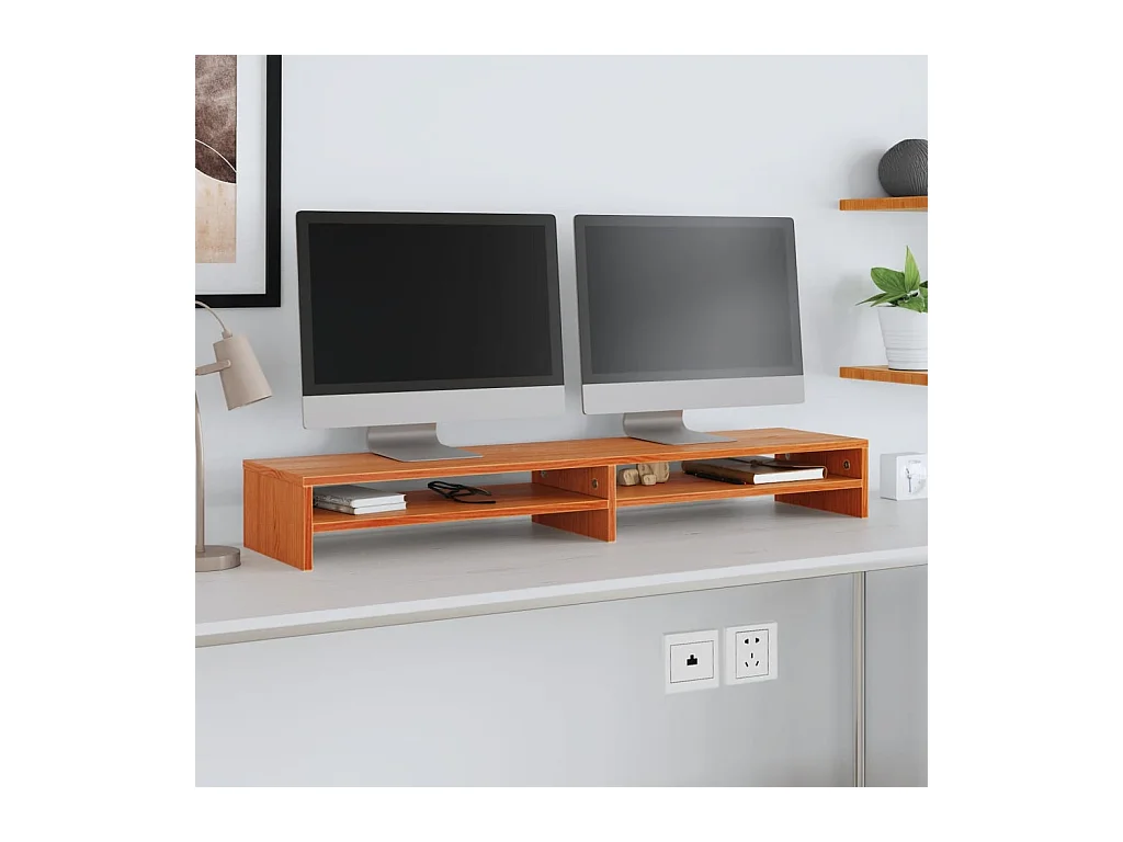 Support de moniteur marron miel 100x24x13 cm bois de pin solide