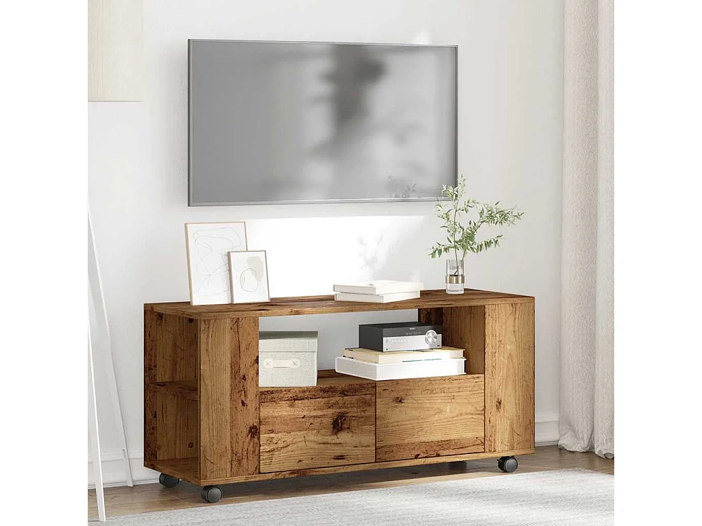 TV-Ständer mit Rollen Altholz Holzwerkstoff