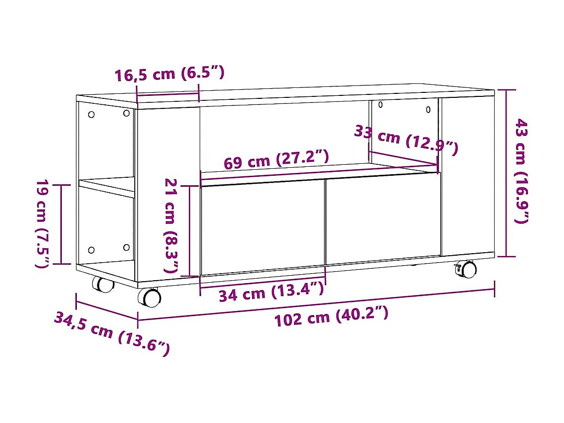 TV-Ständer mit Rollen Altholz Holzwerkstoff