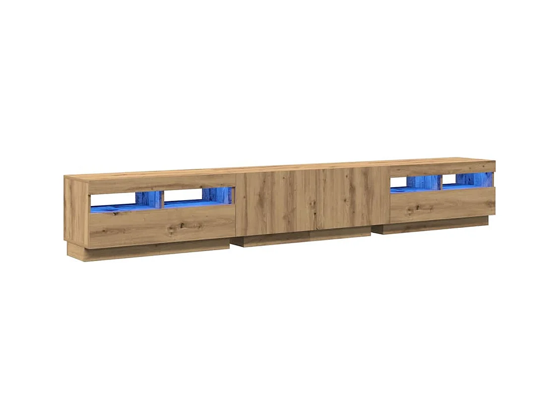 Mobile porta TV con luci a LED in legno di rovere lavorato a mano