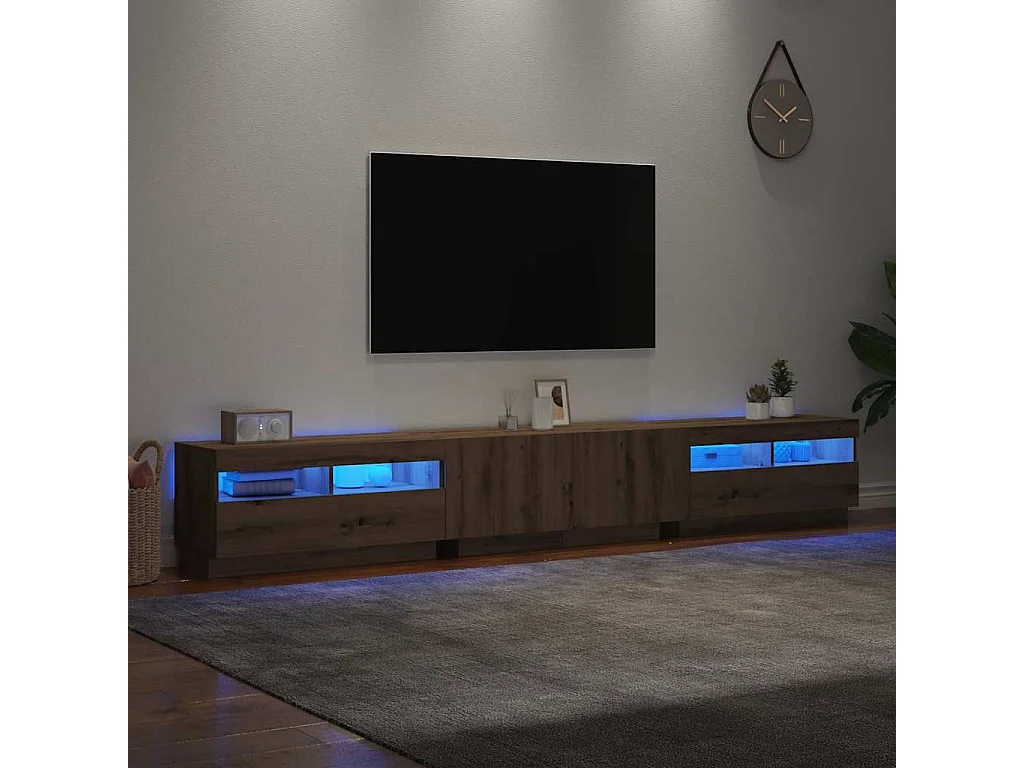 TV-standaard met LED-verlichting, handgemaakt eikenhout