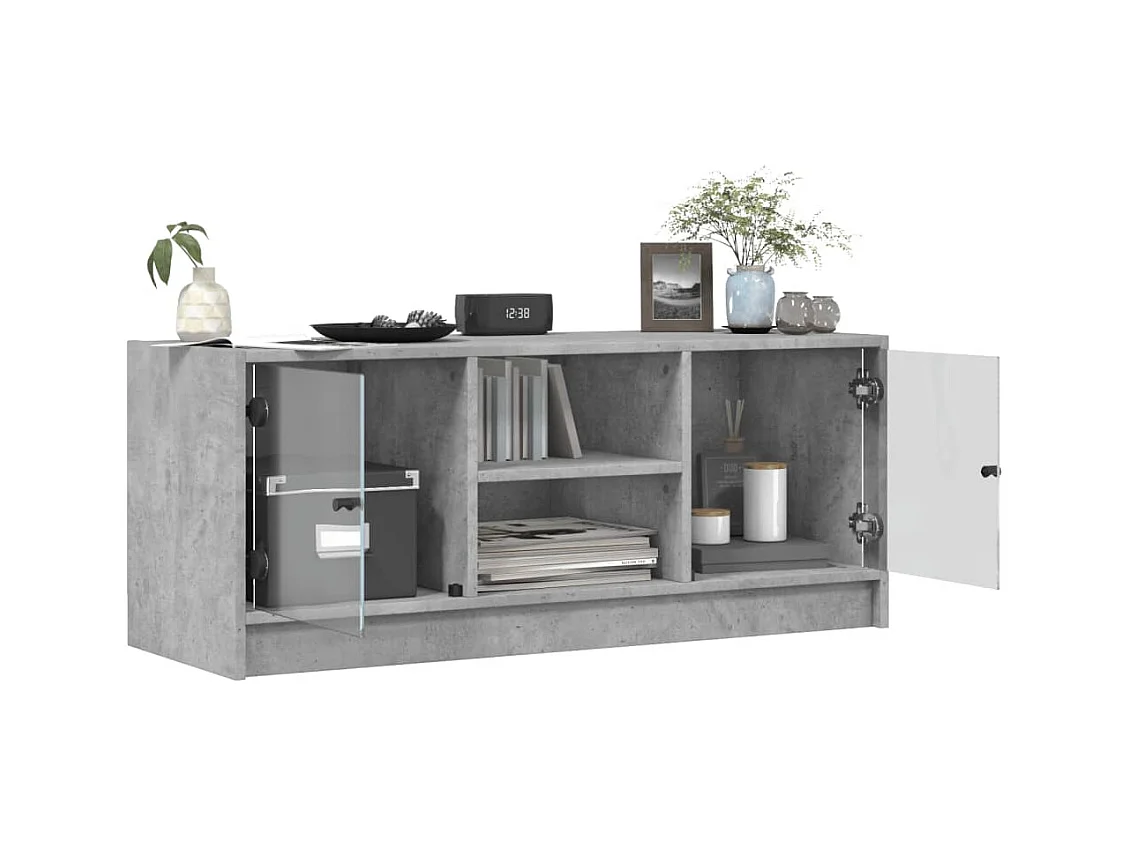Meuble TV avec portes en verre gris béton 102x37x42 cm