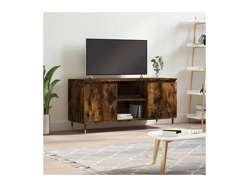 Meuble TV chêne fumé 104x35x50 cm bois d'ingénierie
