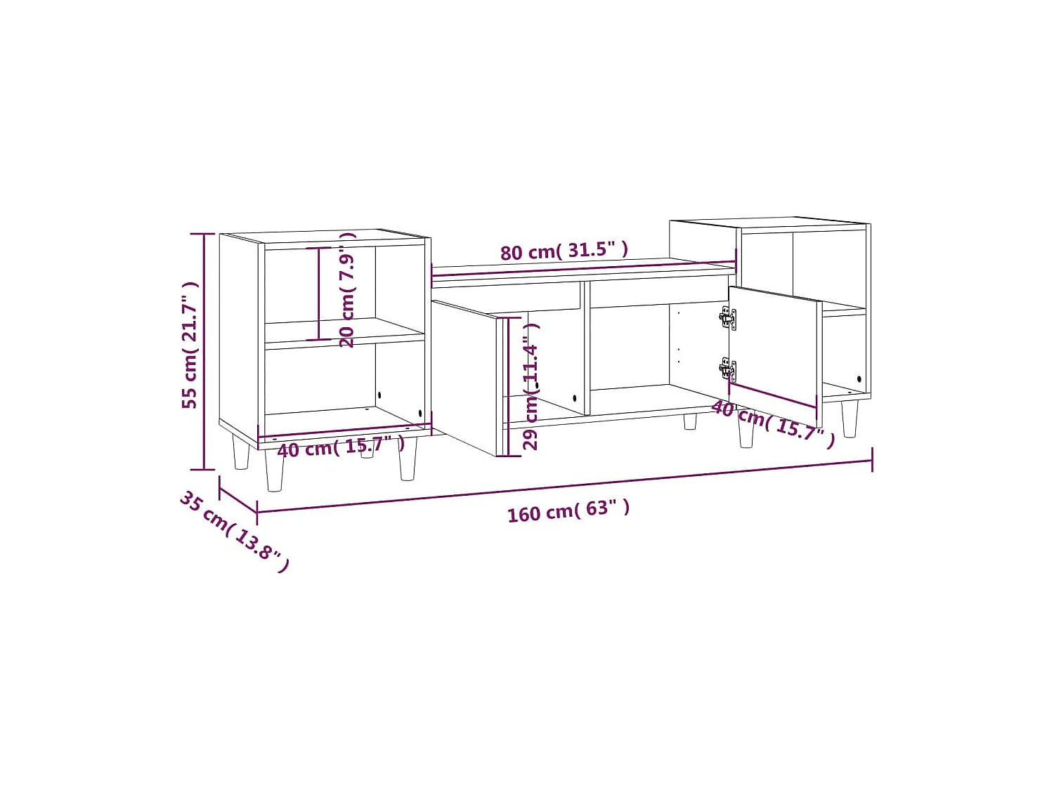 Mobile TV in rovere affumicato 160x35x55 cm in legno ingegnerizzato