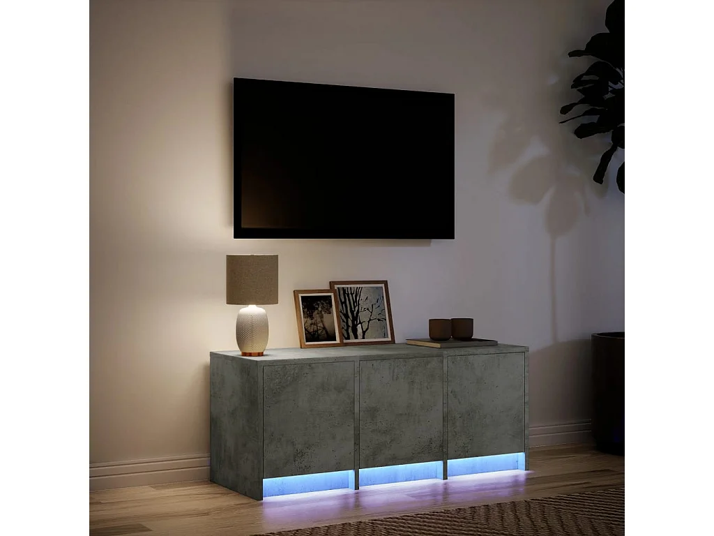 Meuble TV avec LED gris béton 97x34x40 cm bois d'ingénierie