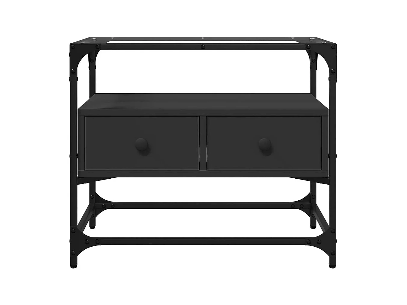 Meuble TV et dessus en verre noir 60x35x51 cm bois d'ingénierie