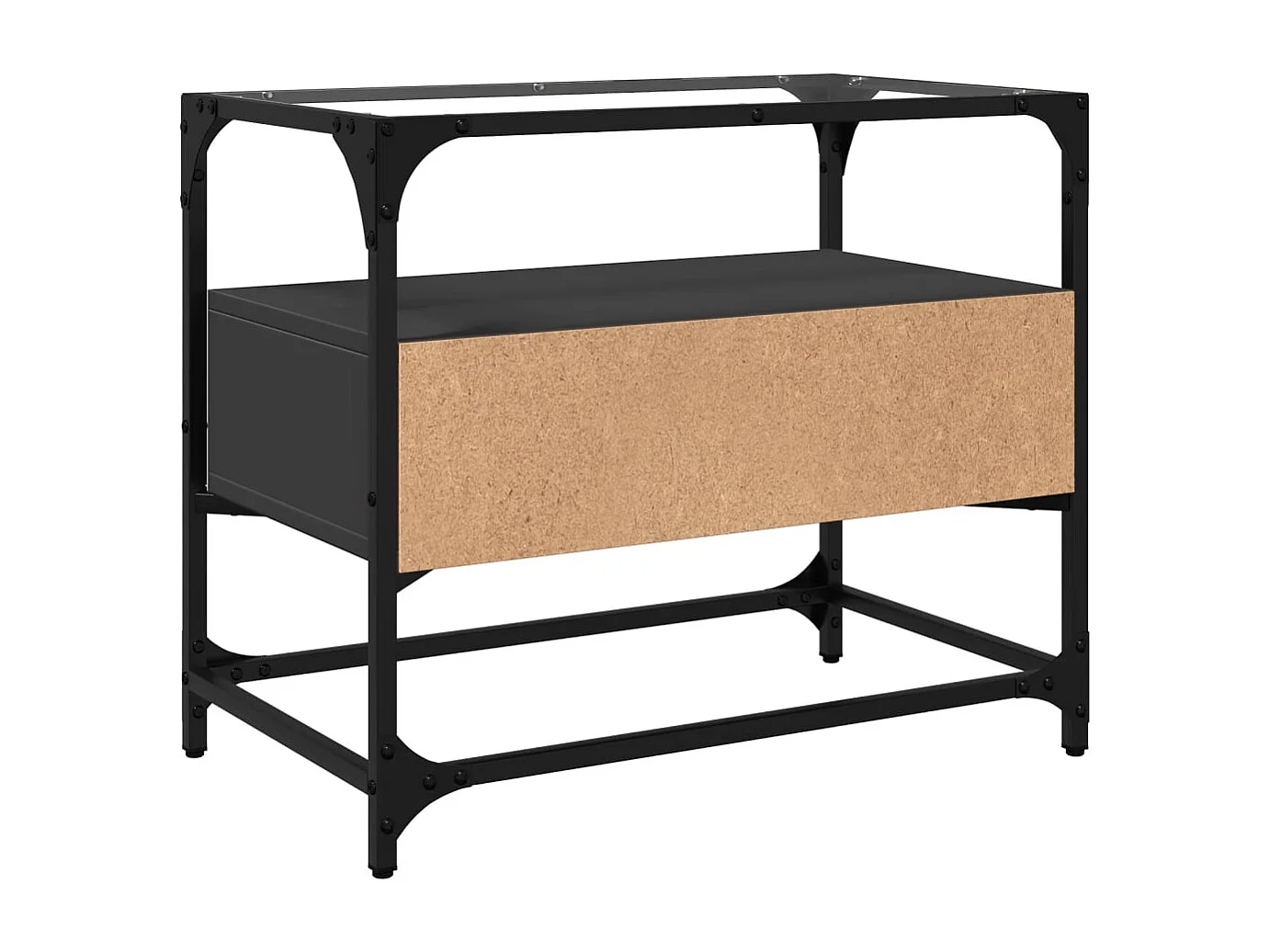 Meuble TV et dessus en verre noir 60x35x51 cm bois d'ingénierie