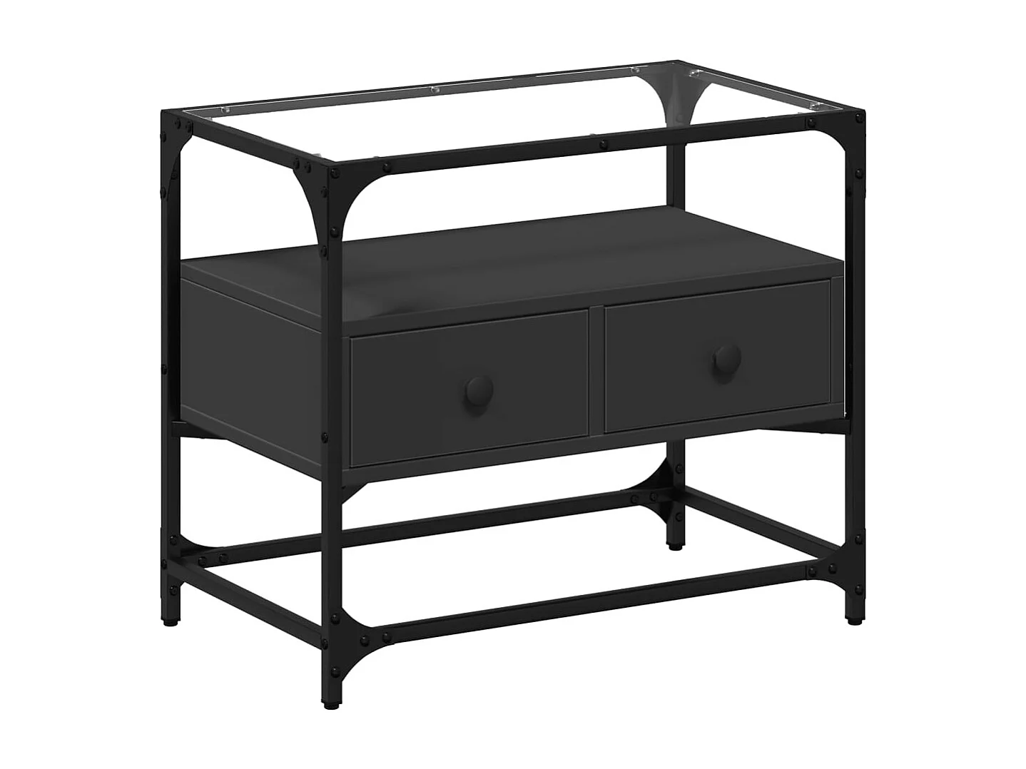 Meuble TV et dessus en verre noir 60x35x51 cm bois d'ingénierie