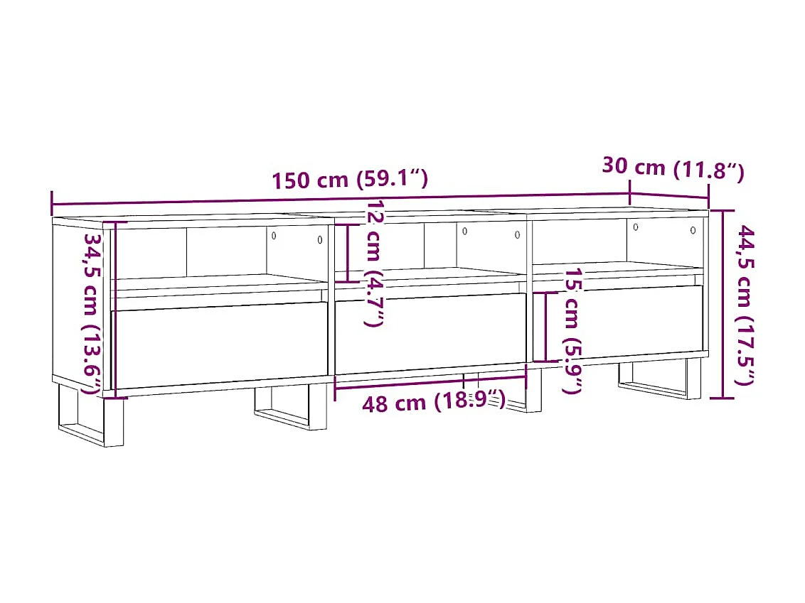 Meuble TV vieux bois 150x30x44,5 cm bois d'ingénierie