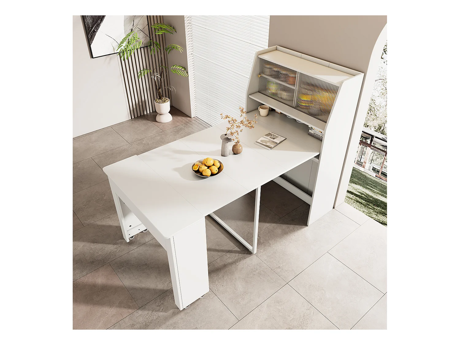Table à manger extensible avec rangement, panneau de particules, blanc (52/132.5x80x76 cm)