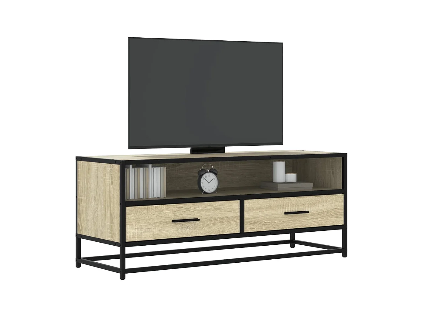 Meuble TV chêne sonoma 100x34,5x40cm bois d'ingénierie et métal