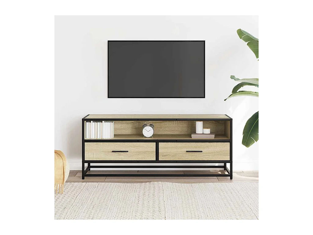 Meuble TV chêne sonoma 100x34,5x40cm bois d'ingénierie et métal