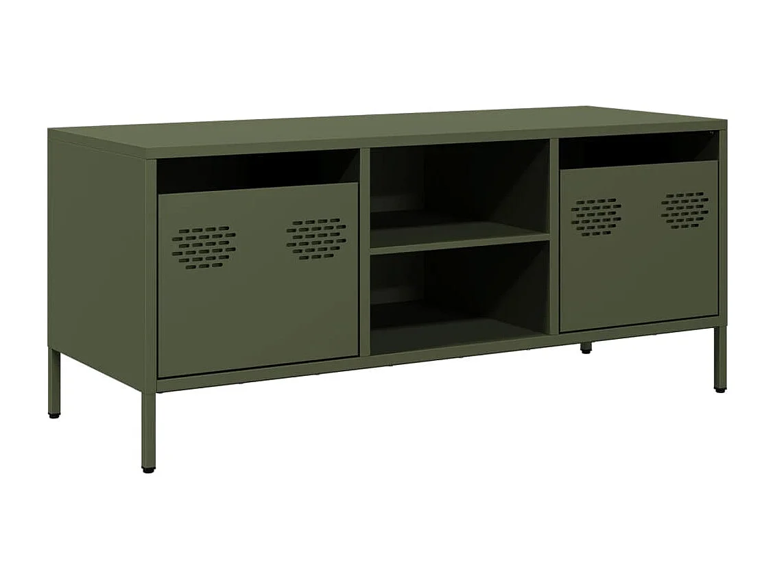 Meuble TV vert olive 101,5x39x43,5 cm acier laminé à froid
