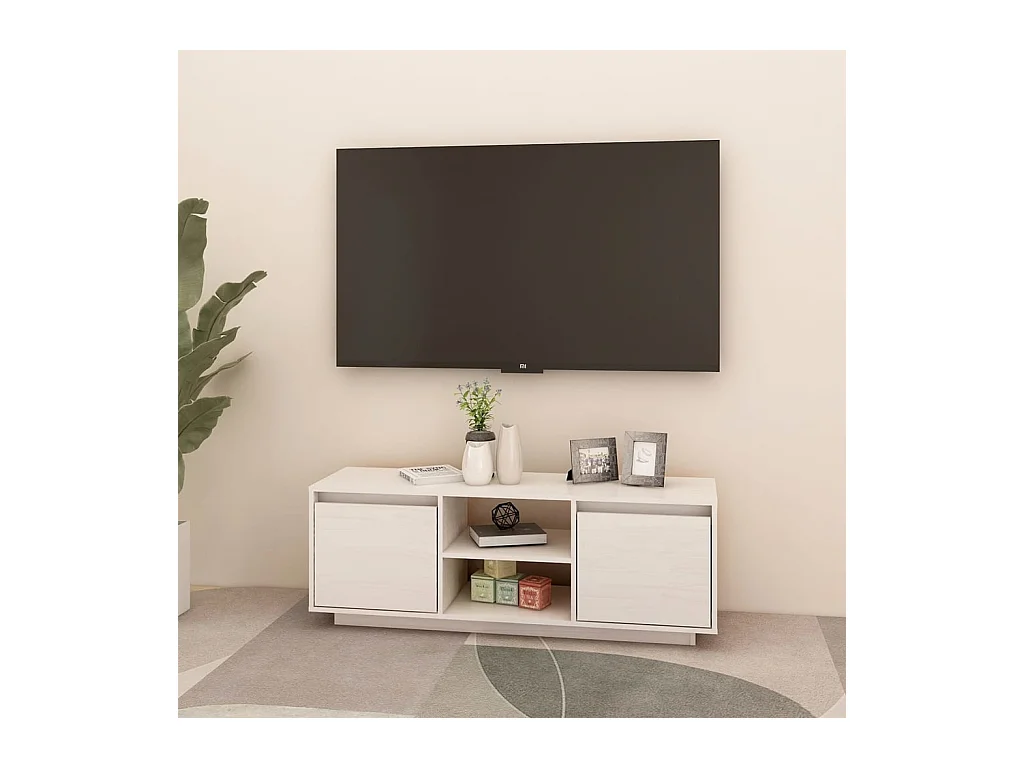 Mueble TV blanco 110x30x40 cm Madera maciza de pino