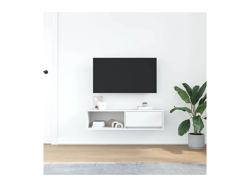 Meuble TV blanc 100x31x25,5 cm bois d'ingénierie