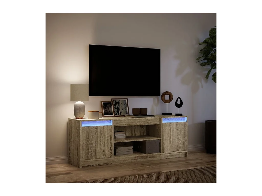 Meuble TV avec LED chêne sonoma 139,5x34x50cm bois d'ingénierie
