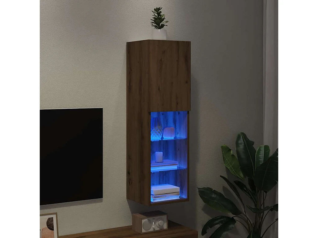 Meuble TV avec lumières LED chêne artisanal 30,5x30x102 cm