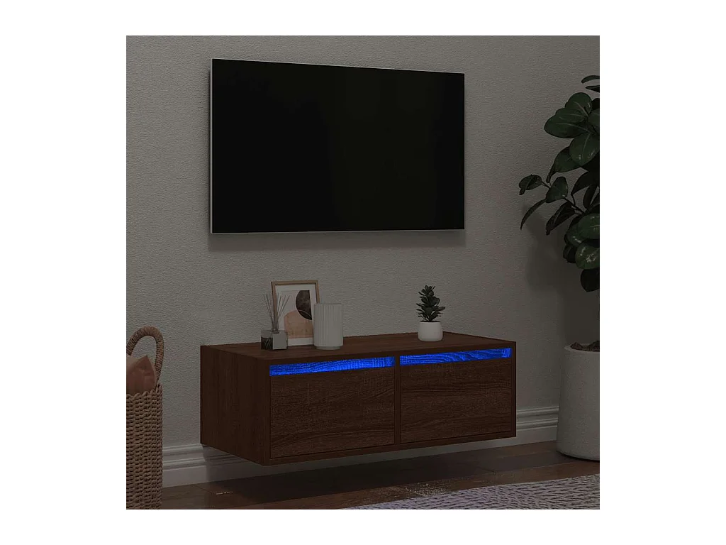 Meuble TV avec lumières LED chêne marron 75x35,5x25 cm