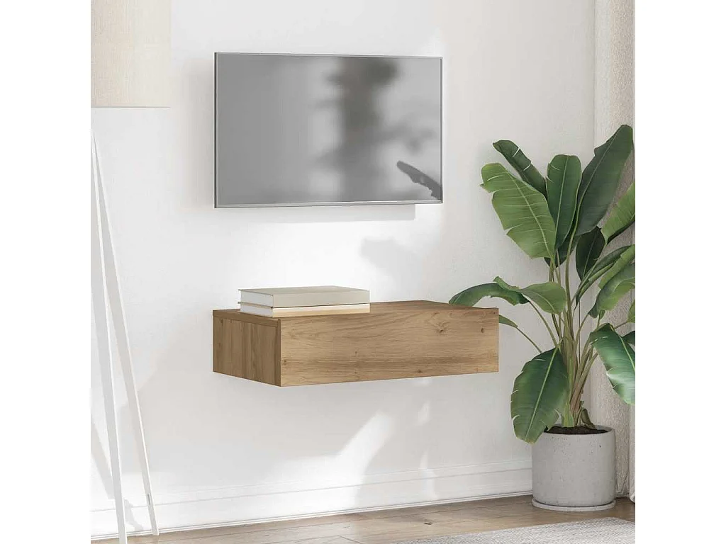 Meuble TV avec éclairages LED chêne artisanal 60x35x15,5 cm