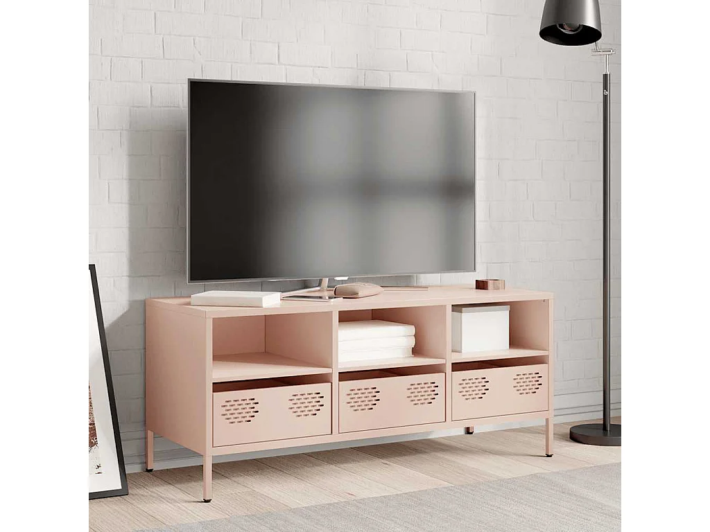 Meuble TV rose 101,5x39x43,5 cm acier laminé à froid