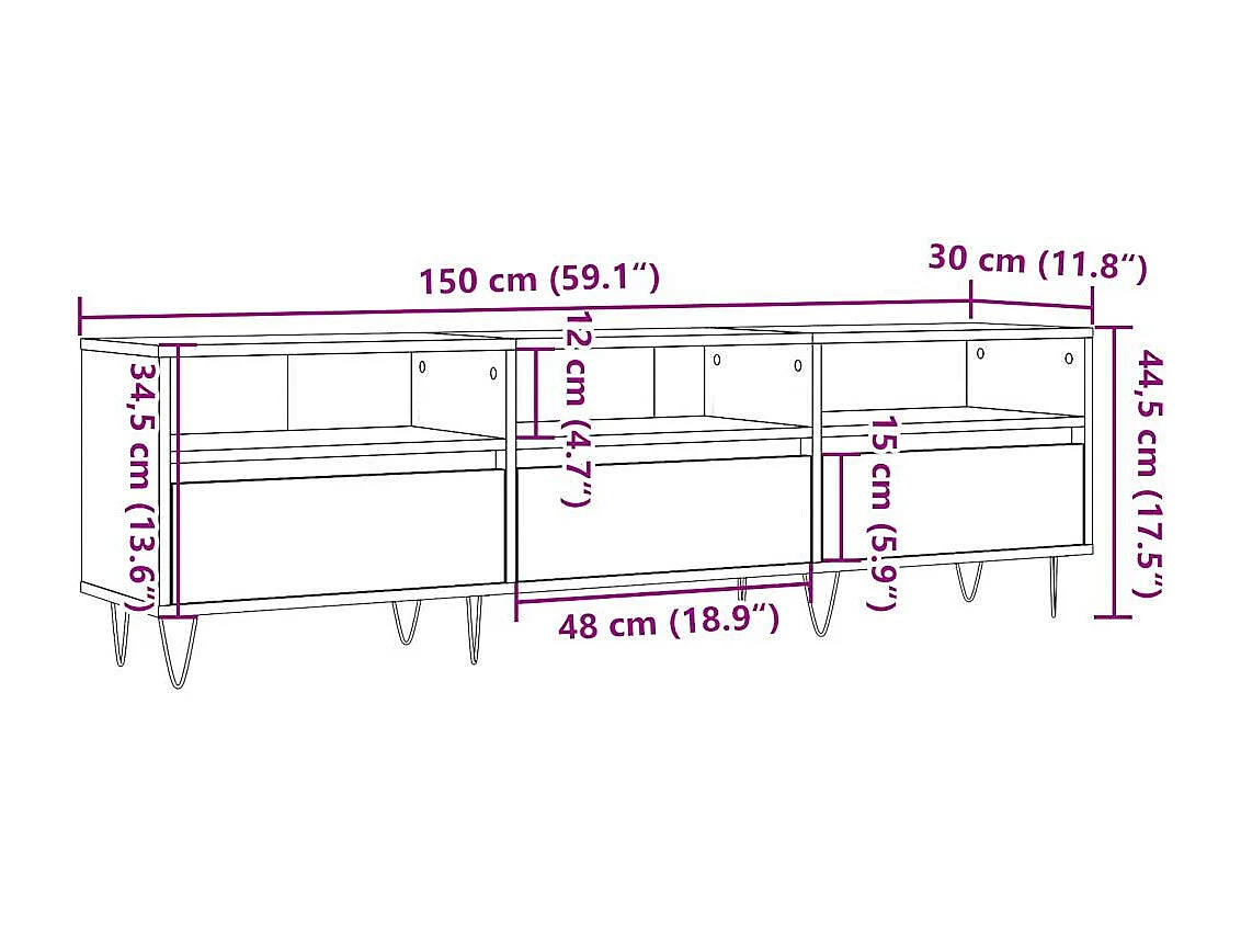 Meuble TV vieux bois 150x30x44,5 cm bois d'ingénierie