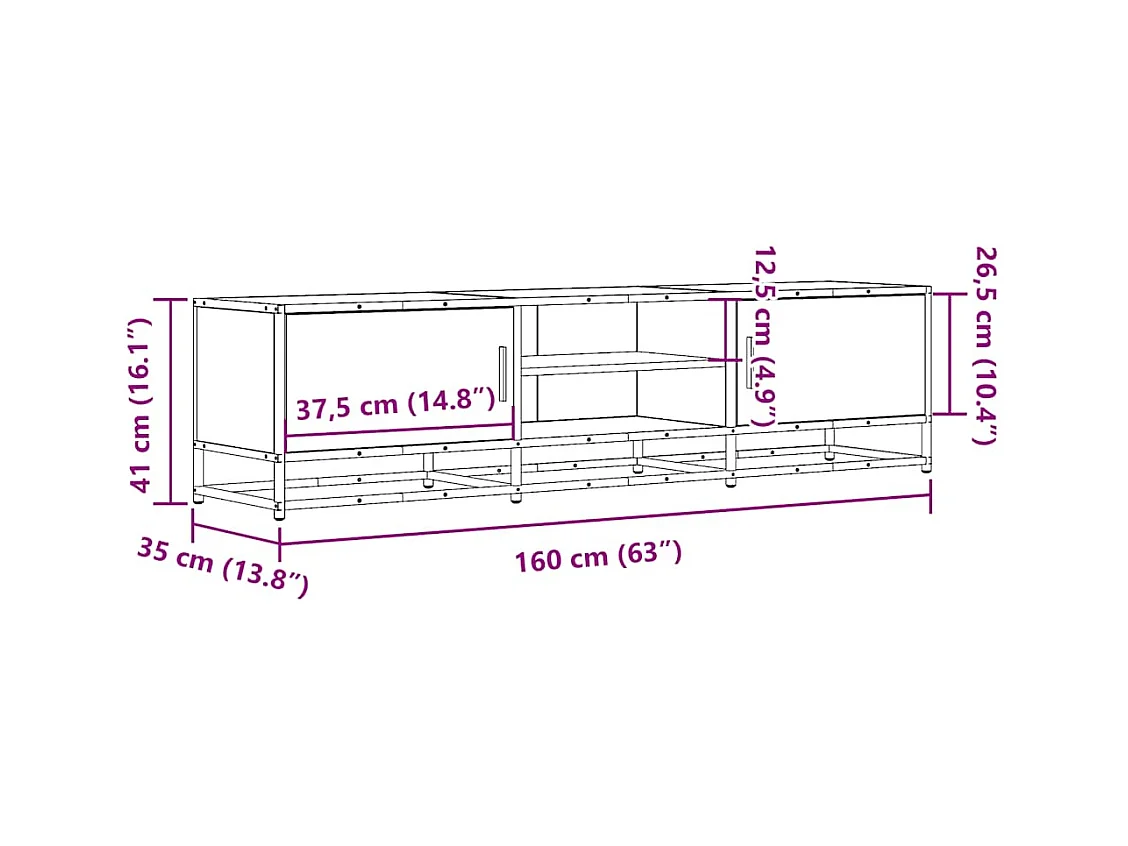 Meuble TV sonoma gris 160x35x41 cm bois d'ingénierie et métal